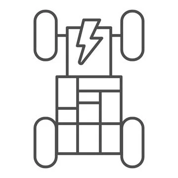 Vehicle chassis with rechargeable batteries thin line icon, electric car concept Stock Illustration
