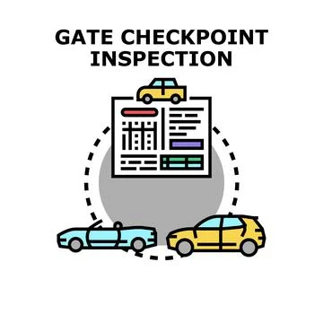 Vehicle checkpoint inspection concept with document and cars Stockillustratie