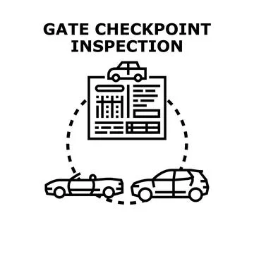 Vehicle checkpoint inspection concept with document and cars Stockillustratie