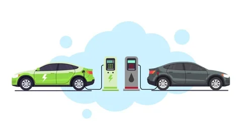 Vehicle Comparison: Eco-Friendly Electric Car vs Polluting ICE Gasoline Car Stock Footage 317518337