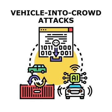 Vehicle into crowd attacks cyber security concept Stock Illustration