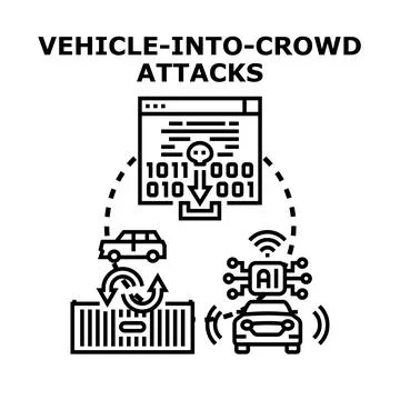 Vehicle into crowd attacks cyber security concept Stock Illustration