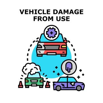 Vehicle damage and breakdown problems requiring repair service Stock Illustration