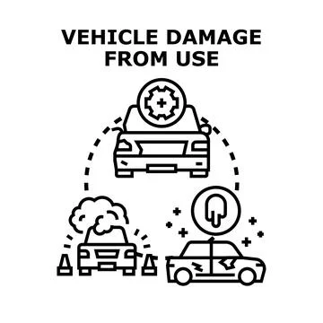 Vehicle damage and breakdown problems requiring repair service Stock Illustration