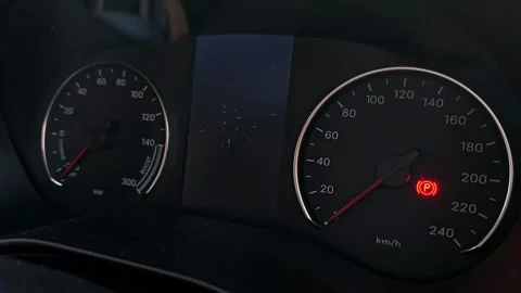 Vehicle dashboard display car technology vehicle digital readouts close-up view Stock Footage 333963068