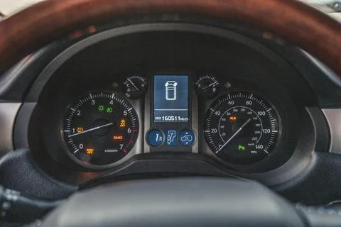 Vehicle dashboard with error indicators Stock Photos