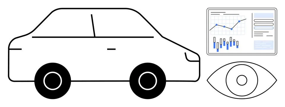 Vehicle with data graph and eyeball icon suggesting analysis and monitoring Illustrazione stock