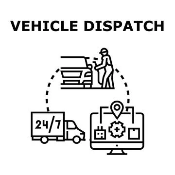 Vehicle dispatch system managing logistics and delivery services Stock Illustration