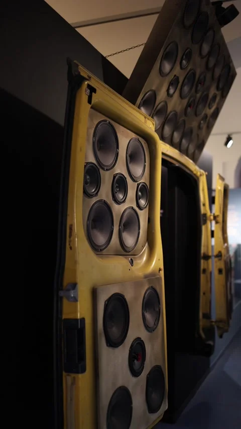 A vehicle door outfitted with an array of powerful speakers showcases an impress Stock Footage 293562000