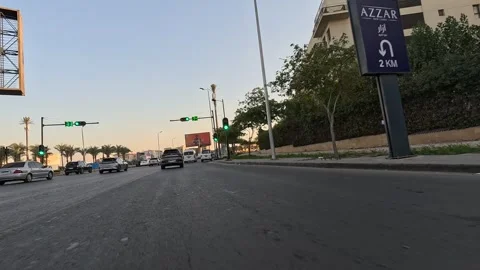 Vehicle Driving Across Tree Lined Roads New Cairo Showing Buildings Traffic Life Stock Footage 329785890