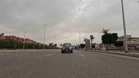 Vehicle Driving Across Tree Lined Roads New Cairo Showing Buildings Traffic Life Stock Footage 330112083