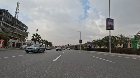 Vehicle Driving Through Clean District Streets New Cairo Showing Buildings Stock Footage 330112607