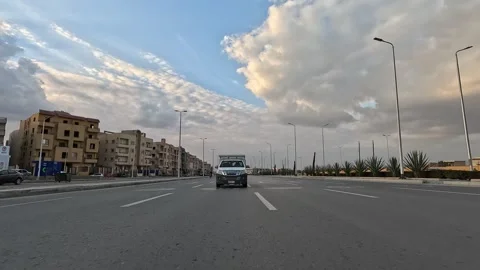 Vehicle Driving Through Planned District New Cairo Showing Buildings Traffic Stock-Footage 329952341