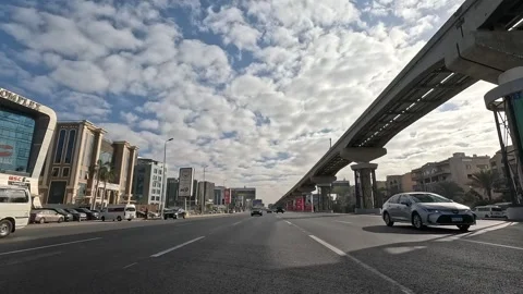 Vehicle Driving Through Spacious Roads New Cairo Showing Buildings Traffic Life 库存影片 329704150