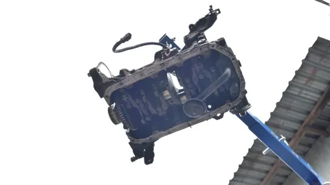 Vehicle engine block on stand during maintenance Video stock 320494028