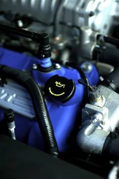 Vehicle engine with blue block elements Stock Photos