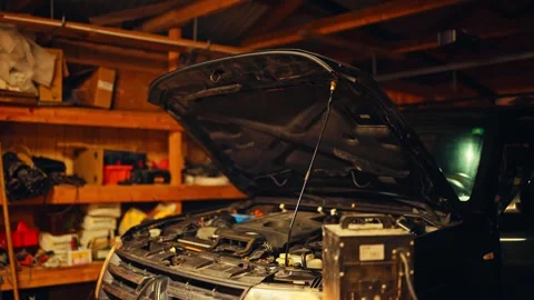 Vehicle Engine Inspection in Garage Stock Footage 337904118