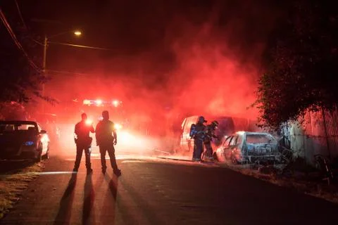 Vehicle fire at night Stock Photos