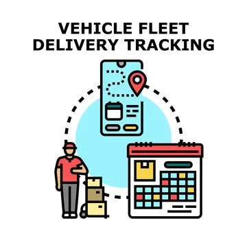 Vehicle fleet delivery tracking system managing parcels Illustration