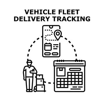 Vehicle fleet delivery tracking system managing parcels Illustration