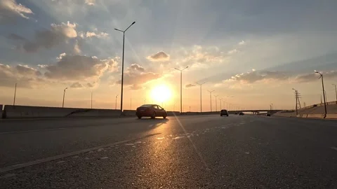 Vehicle Flow Across Cairo Ain Sokhna Desert Road Connecting Cairo Coastal Region Video stock 329963413
