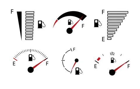 Vehicle fuel. Simple digital indicator of vehicle fuel. Full and empty icons of Illustrazione stock