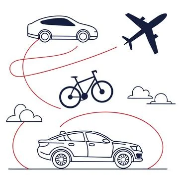 Vehicle Icons: Abstract Vector Set of Cars, Bikes, and Planes Stock Illustration