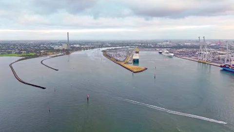 Vehicle import terminal and cargo ships Port of Melbourne Stock Footage 331548824