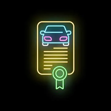 Vehicle insurance policy document contract neon sign icon Stock Illustration