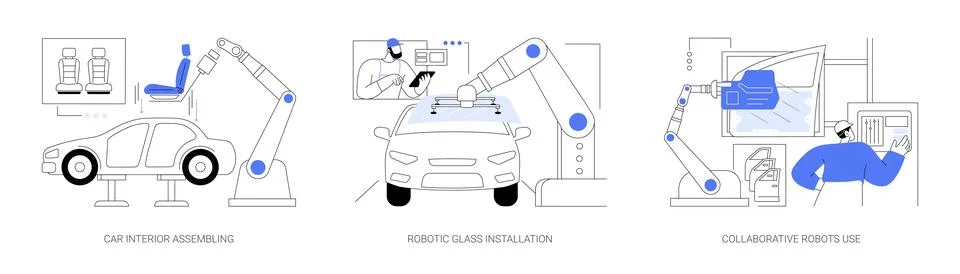 Vehicle interior assembling abstract concept vector illustrations. Stock Illustration