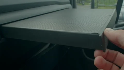 Vehicle interior setup process, Arranged interior surface for work tasks Stock Footage 325073806
