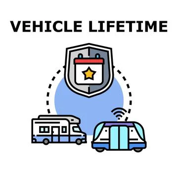 Vehicle lifetime concept with security shield and travel transport Illustrazione stock