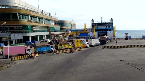 Vehicle loading on ferry dock, ship Stock Footage 212491250