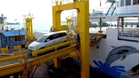 Vehicle loading on ferry Stock Footage 212491353