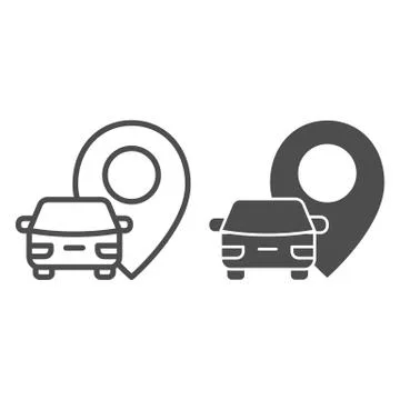 Vehicle location line and solid icon, Navigation concept, car with pin pointer Stock Illustration