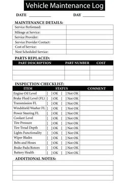 Vehicle Maintenance Log Page Template, Car Service Record Tracker Stock Illustration