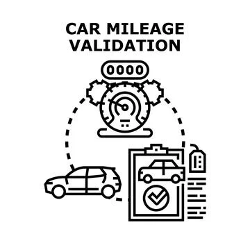 Vehicle mileage validation process a car. Odometer with gears. And a document Stock Illustration