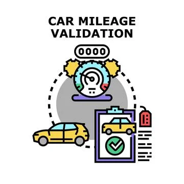 Vehicle mileage validation process illustrating odometer and inspection che.. Illustrazione stock