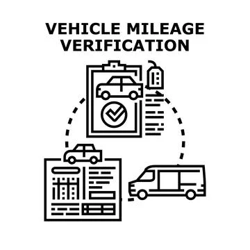 Vehicle mileage verification process examining odometer data Illustrazione stock