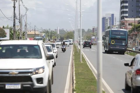 Vehicle movement on a section of the duplication of the state highway BA-001 Stock Photos