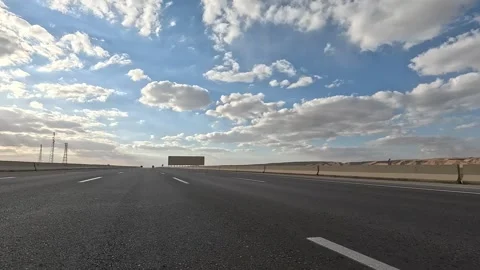Vehicle Movement Through Cairo Ain Sokhna Desert Corridor Connecting Cairo Coast Stock Footage 330037553