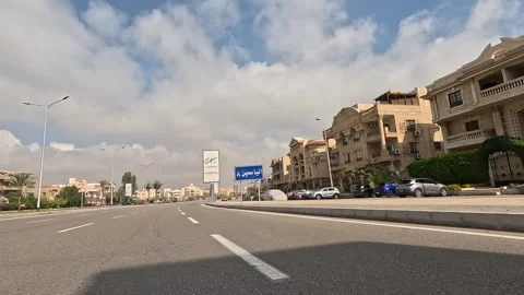 Vehicle Moving Through Clean City District Streets New Cairo Showing Buildings Stock Footage 330109446