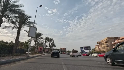 Vehicle Moving Through Modern District Roads New Cairo Showing Buildings Traffic Stock Footage 329753320