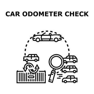 Vehicle odometer check analyzing car mileage history Illustrazione stock