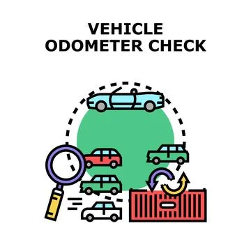 Vehicle odometer check analyzing used car mileage history Illustrazione stock