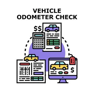 Vehicle odometer check analyzing used car value Illustrazione stock