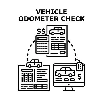 Vehicle odometer check analyzing used car value Illustrazione stock