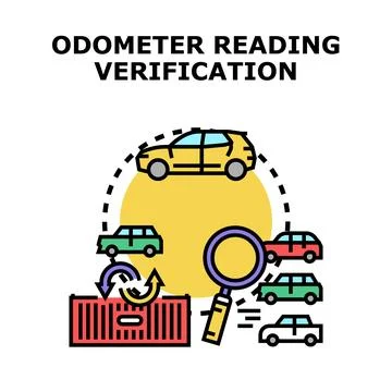 Vehicle odometer reading verification and car history check concept Illustrazione stock