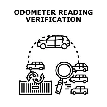 Vehicle odometer reading verification and car history check concept Illustrazione stock