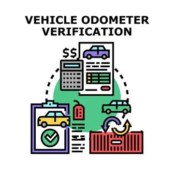Vehicle odometer verification process for automobile inspection Illustrazione stock